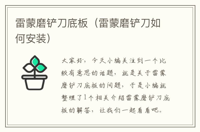 雷蒙磨铲刀底板(雷蒙磨铲刀如何安装)